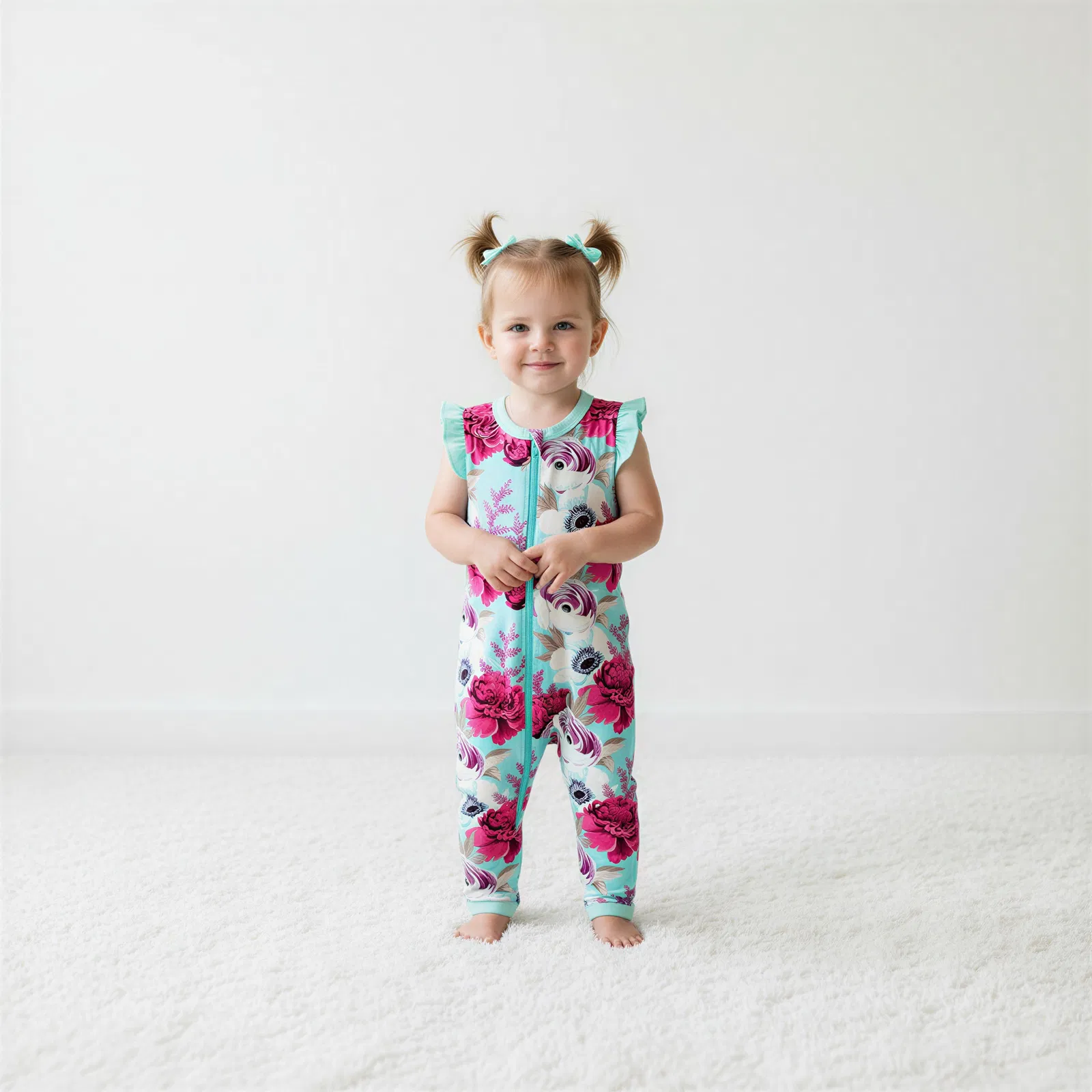 Floral Magenta Aqua Splash Romper - Image 2