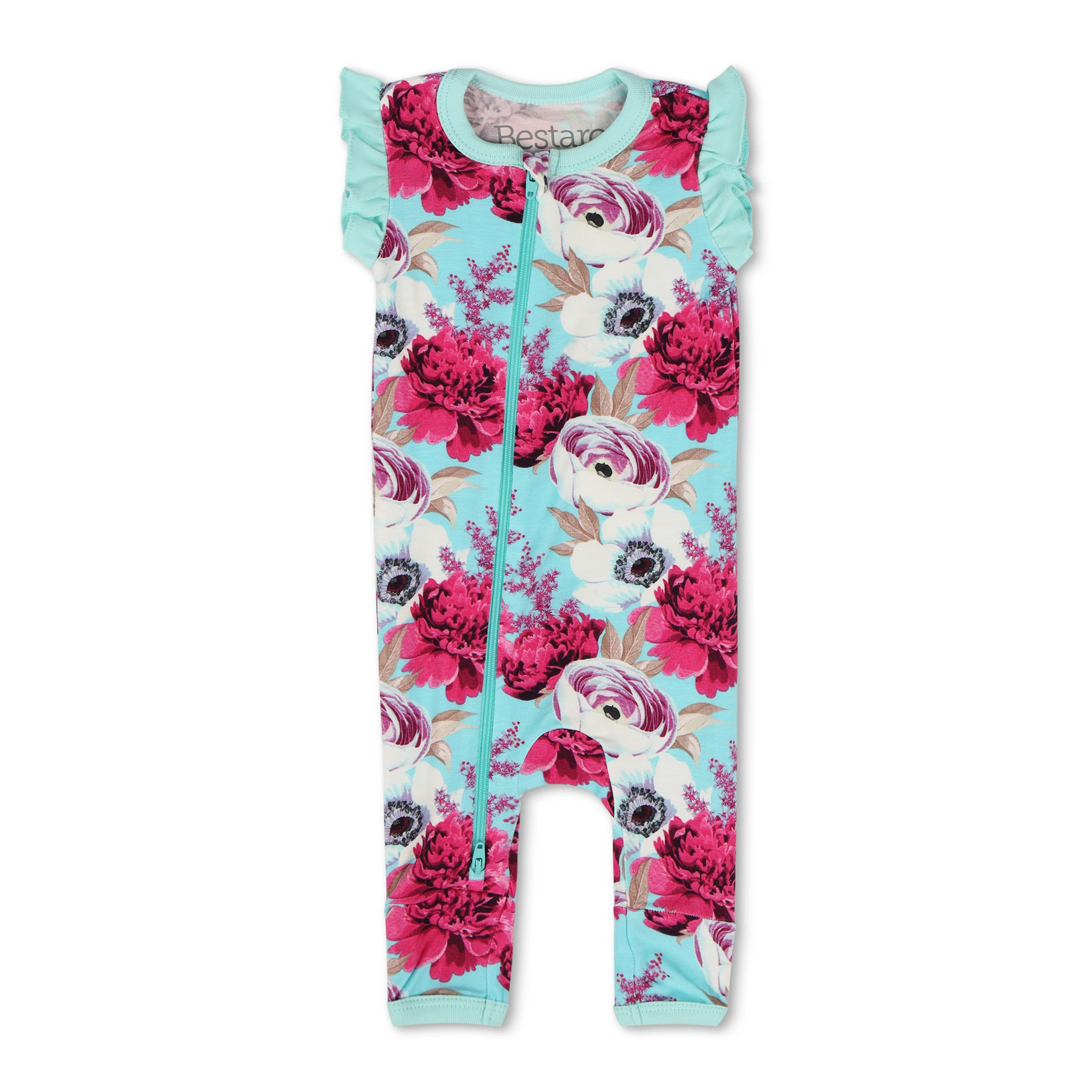 Floral Magenta Aqua Splash Romper - Image 3